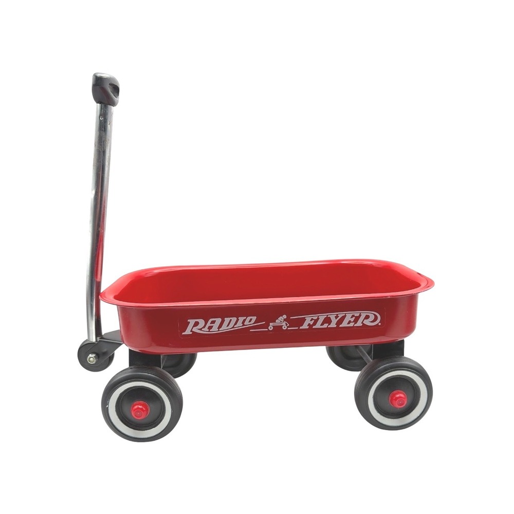 Vintage Red Radio Flyer Miniature Toy Wagon Toy Collectible Rolling Wheels 12"